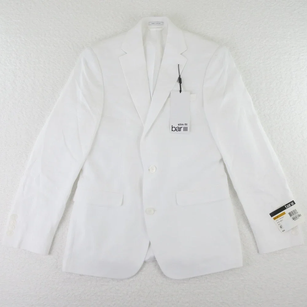 bar III Linen Summer Blazer Sport Coat Jacket Mens 36R Slim‎ Fit White